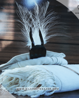 Chitrali Shawl in White Color, Woolen Warm and Soft Shawl