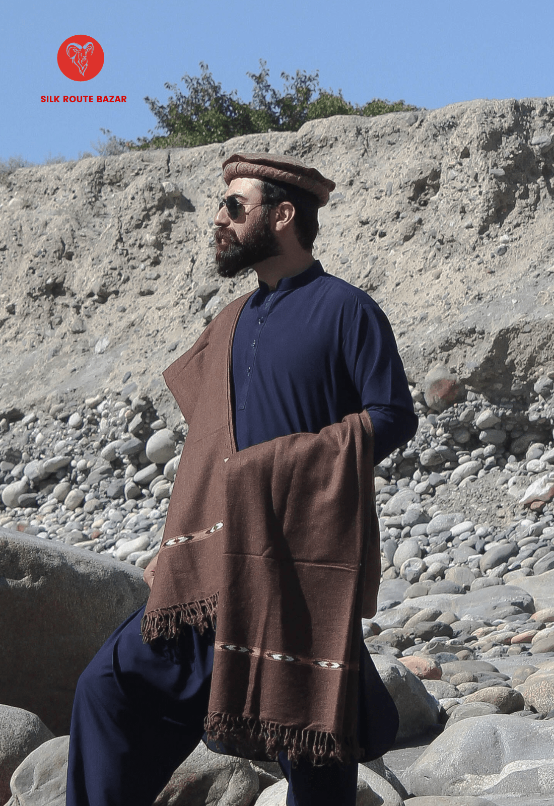 Mountain Lamb Woolen Shawl for men in Brown color