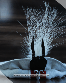 White Chitrali Cap with Markhor Plate, Chitrali Markhor Cap