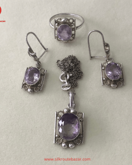 Amethyst Jewelry Set with 925 Silver frame, Original Amethyst jewelry Stone Set for women
