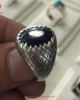 Blue Sapphire Ring for Men, Nelum Ring in 925 Silver frame