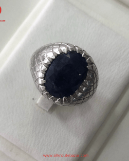 Blue Sapphire Ring for Men, Nelum Ring in 925 Silver frame
