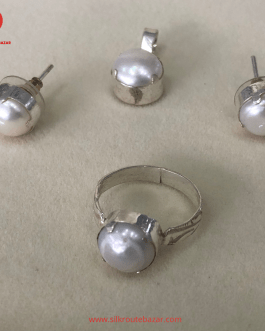 Pearl Jewelry Set with 925 Silver Frame, Pearl Ring, earing and Pendent