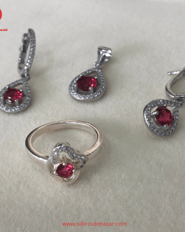 Red Zircon Jewelry Set for Women, Precious Zircon with Silver frame