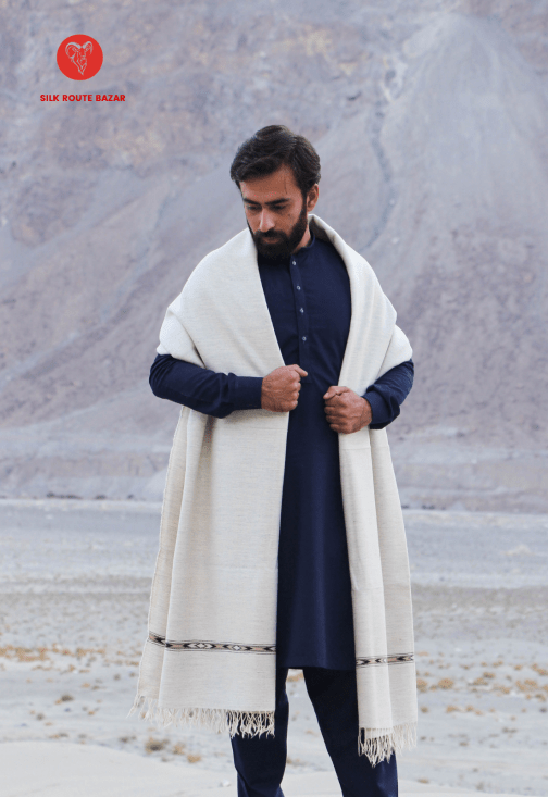 Hunza Woolen Shawl in White Color