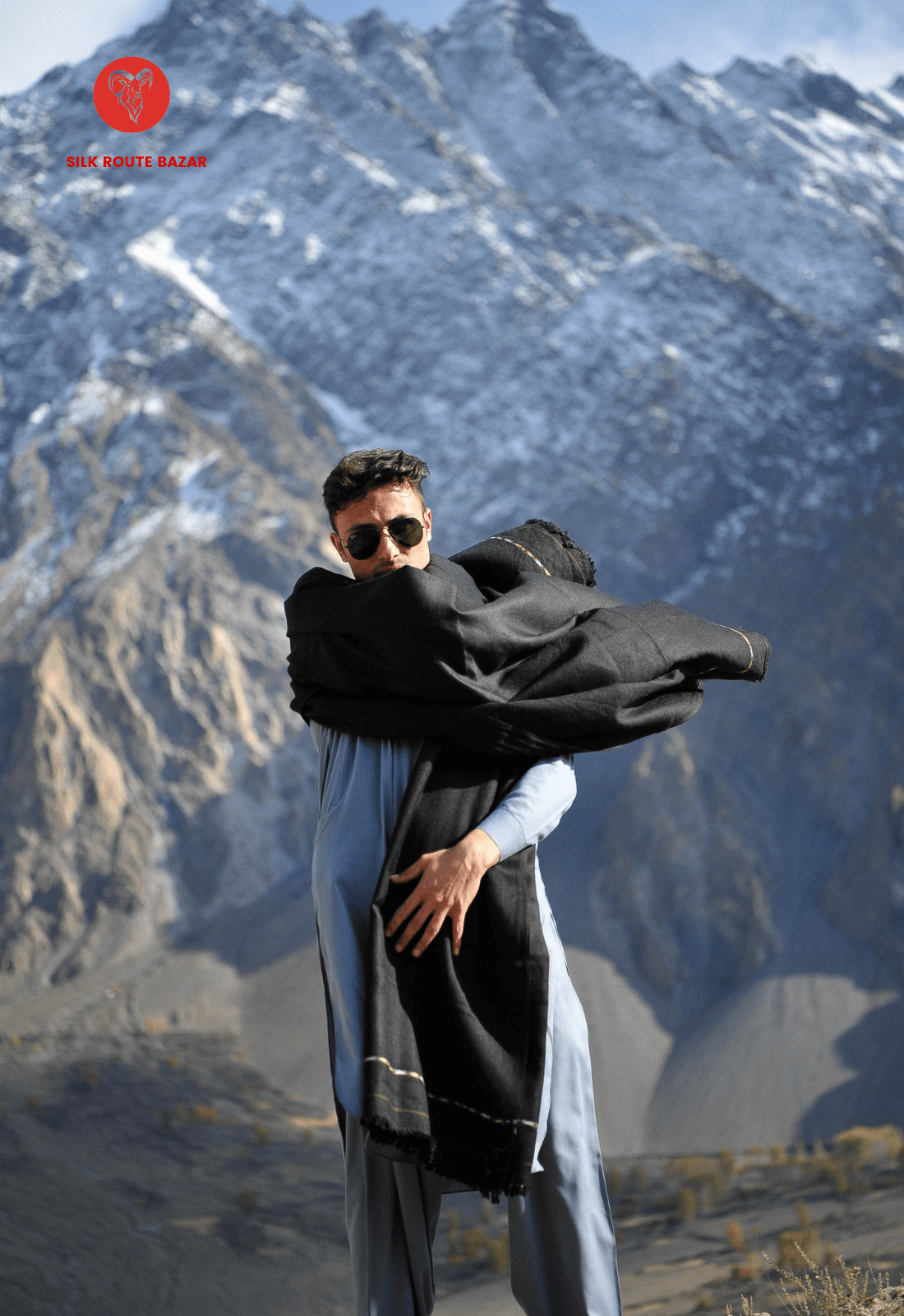 Hunza Woolen Shawl in Black